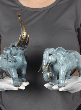 纯黄铜大象摆件铜象一对工艺品客厅办公室装饰乔迁招财象礼品摆件