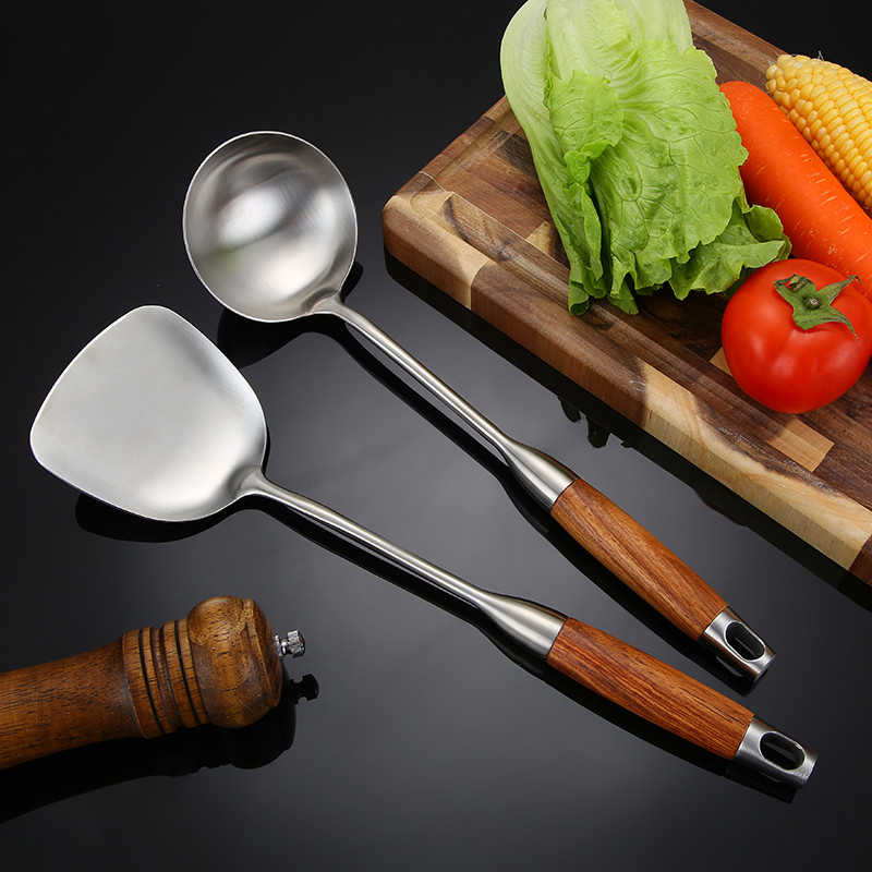 304加厚不锈钢花梨柄锅铲汤勺 创意耐用炒铲炒勺