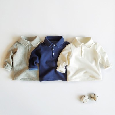 男童儿童宝宝加绒厚polo衫卫衣翻领打底衫上衣秋冬款一体绒白色