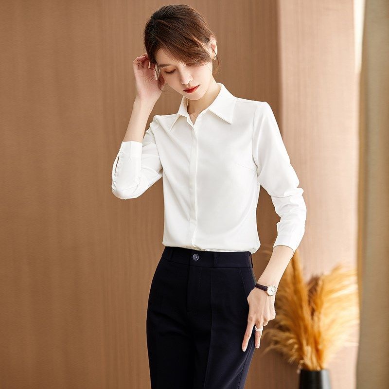 职业装白衬衫女长袖春秋西服内搭打底衬衣面试正装女士工作服上衣