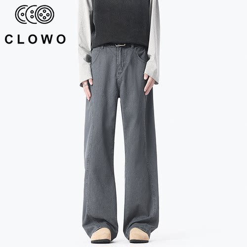 CLOWO高街纯棉宽松直筒工装裤男