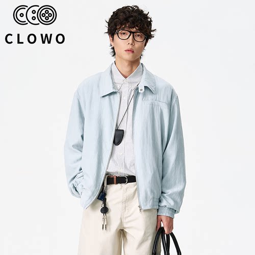 CLOWO简约双拉链翻领百搭夹克男