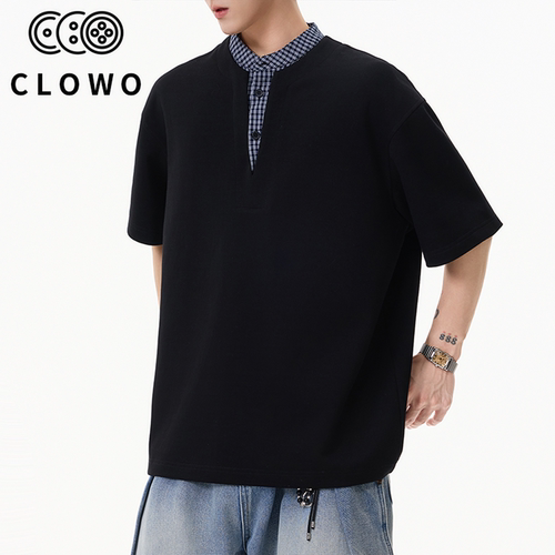 CLOWO复古格纹假两件POLO衫男