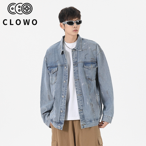 CLOWO复古水洗涂鸦牛仔夹克外套