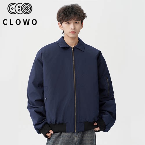 CLOWO美式复古宽松翻领棉服夹