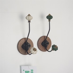 挂钩陶瓷装 中古法式 饰衣t帽钩免打孔实木收纳单钩玄关墙上挂衣钩