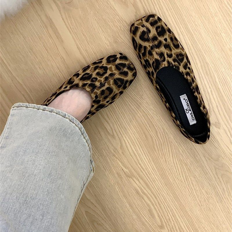 平底法式百搭豹纹单鞋女鞋子春秋2024新款夏季绒面软W底通勤豆豆,女鞋,浅口单鞋,淘宝优惠券,粉丝福利购,淘宝优惠卷