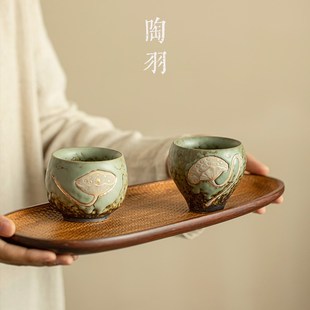 莲蓬情侣对杯主人杯陶瓷s岩生釉茶杯小品茗杯仿古窑变功夫茶具杯