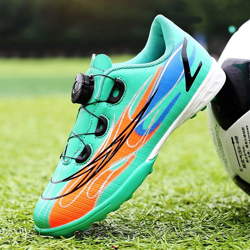 2024年新款旋转纽扣儿童足球鞋男童F学生TF碎钉免系带训练鞋女孩