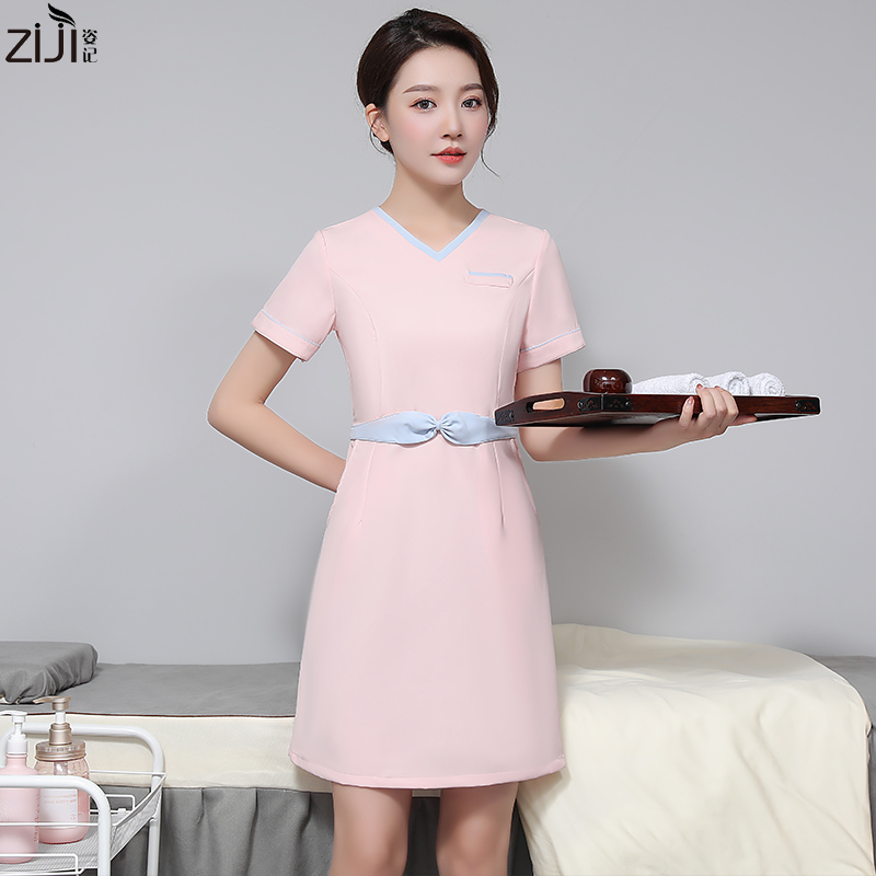 美容师工作服女夏高端珠宝店美容院美发美甲皮肤管理工作服连衣裙