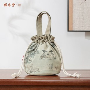 彩衣堂国风古画束口袋手提手拎女手机遛弯收纳水桶包