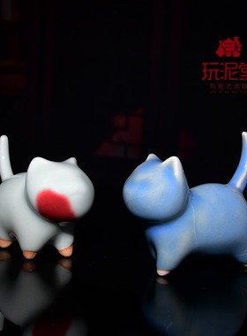 禹州神垕钧瓷玩泥堂艺术馆窑变茶台动物桌面小礼品小摆件钧瓷猫
