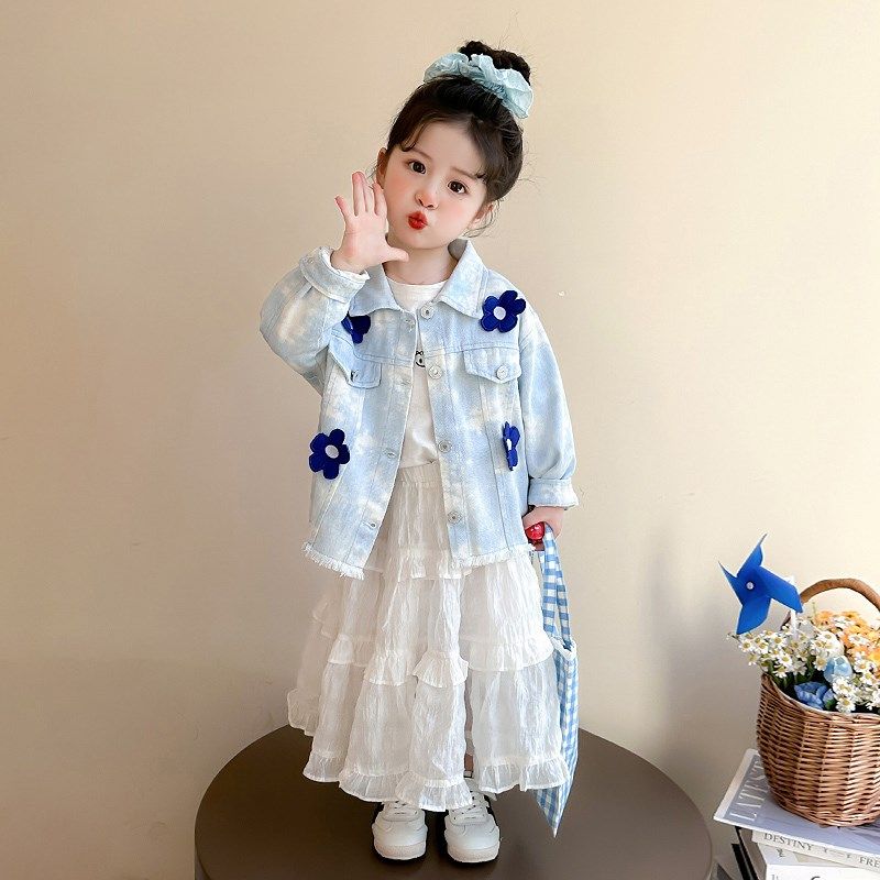 女童牛仔外套春秋款2025新款儿童夹克花朵女宝宝春季春装休闲上衣