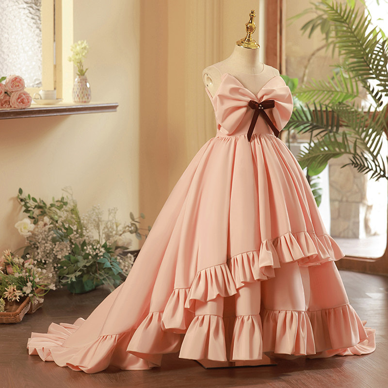 女童礼服粉色儿童轻奢小众高端钢琴演奏走秀演出服小主持人公主裙