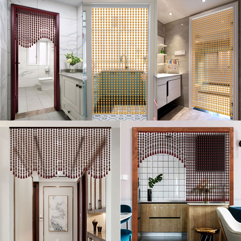 全桃木门帘葫芦挂帘厕所卧室玄关客厅家用挡煞珠帘隔断帘免打孔