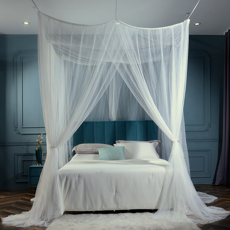 侘寂风简约吊顶式落地免安装1.51.8m床幔粘钩式四开门宫廷蚊帐