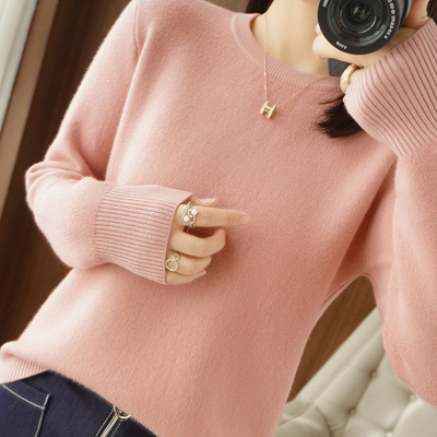 冬季一体绒加绒加厚毛衣女圆领针织打底羊毛衫内搭保暖洋气低领