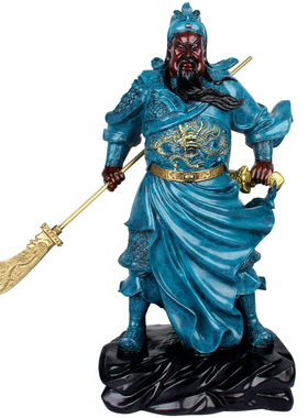 朴器 手工彩绘蓝63厘米铜上山关公摆件