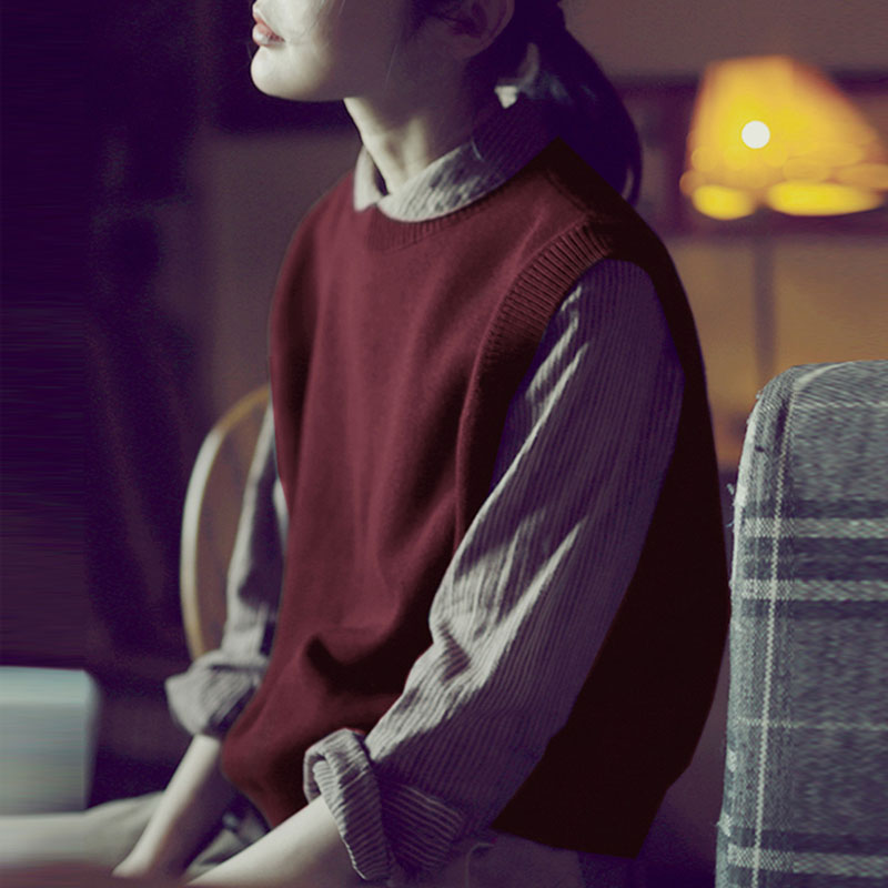 圆领马甲2021春秋新品宽松文艺休闲大码纯棉针织衫女套头