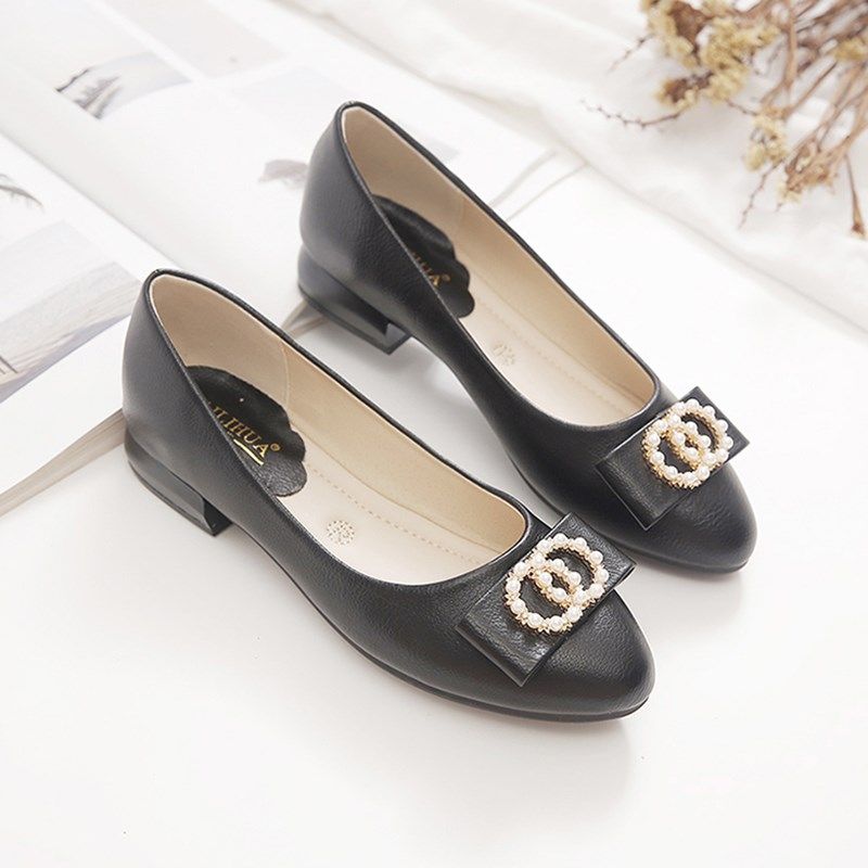 粗跟单鞋女2024新款春s秋百搭浅口女鞋软底软皮豆豆鞋中年妈妈鞋,女鞋,浅口单鞋,淘宝优惠券,粉丝福利购,淘宝优惠卷