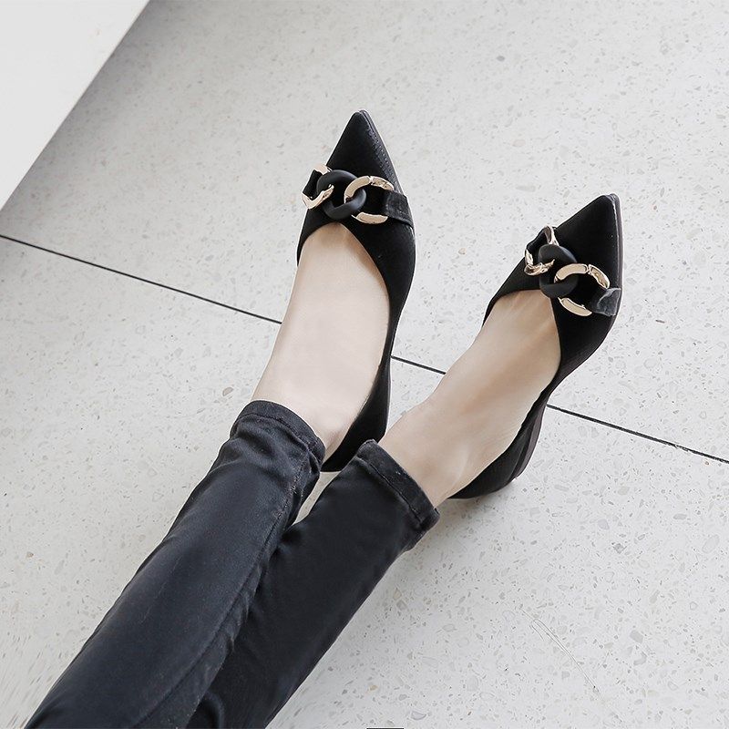 尖头单鞋女平底2024新款春秋季百搭瓢鞋夏浅口S黑色淑女软底豆豆,女鞋,浅口单鞋,淘宝优惠券,粉丝福利购,淘宝优惠卷