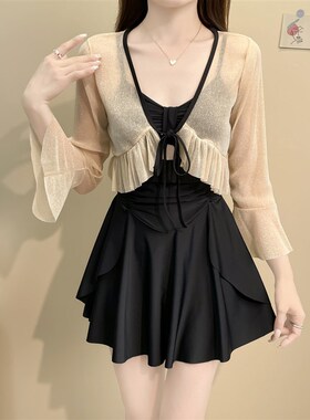 泳衣女2b025新款连体长袖带罩衫两件套遮肚显瘦保守高级感温泉泳