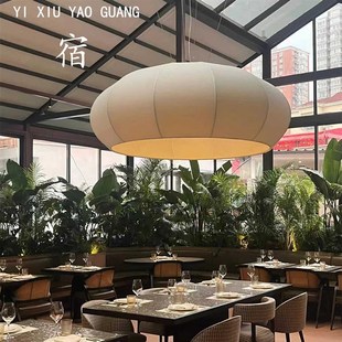 高档酒店会所餐厅吊灯火锅店饭店餐饮包间装饰灯圆形大吊灯布艺灯