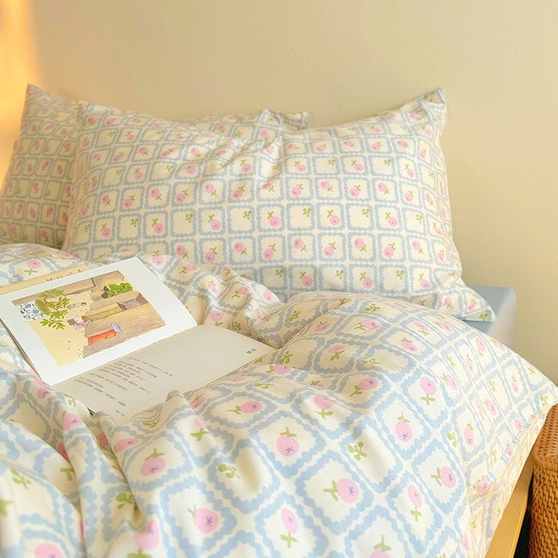 少女心粉蓝田园小碎花全棉被x套单件学生床上三四件套被罩单人,床上用品,被套,淘宝优惠券,粉丝福利购,淘宝优惠卷