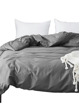 纯色灰色被套180x200s单件双拉链头被角带被罩150X200白色全棉