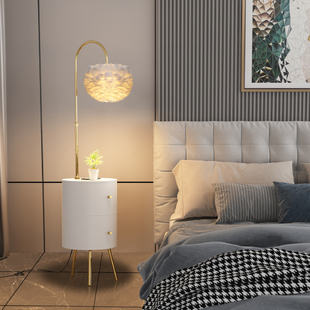 羽毛落地灯客厅卧室床头柜网红女高E颜值艺术高级感奶油风台灯一