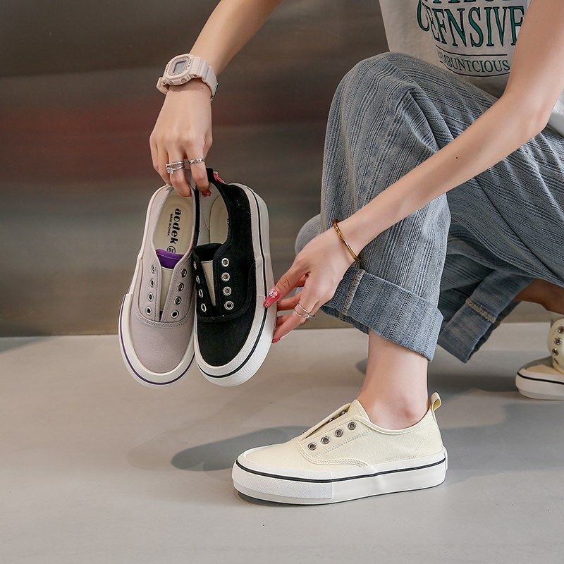 夏季新款一脚蹬帆布m鞋女2024新款百搭小白鞋小众休闲板鞋厚底布,女鞋,帆布鞋,淘宝优惠券,粉丝福利购,淘宝优惠卷