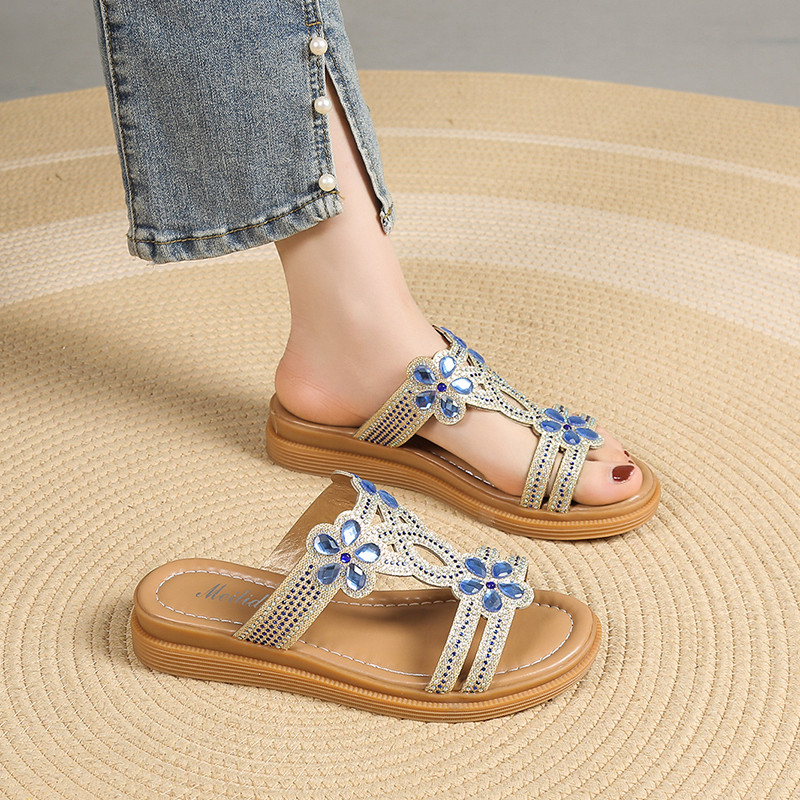 平底坡跟拖鞋女夏季外穿水钻厚底y2024新款海边沙滩凉鞋妈妈凉拖,女鞋,一字拖,淘宝优惠券,粉丝福利购,淘宝优惠卷