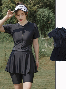 大码泳衣女胖mm200斤遮肉显瘦分体五分J裤胖妹妹保守游泳装泡温泉