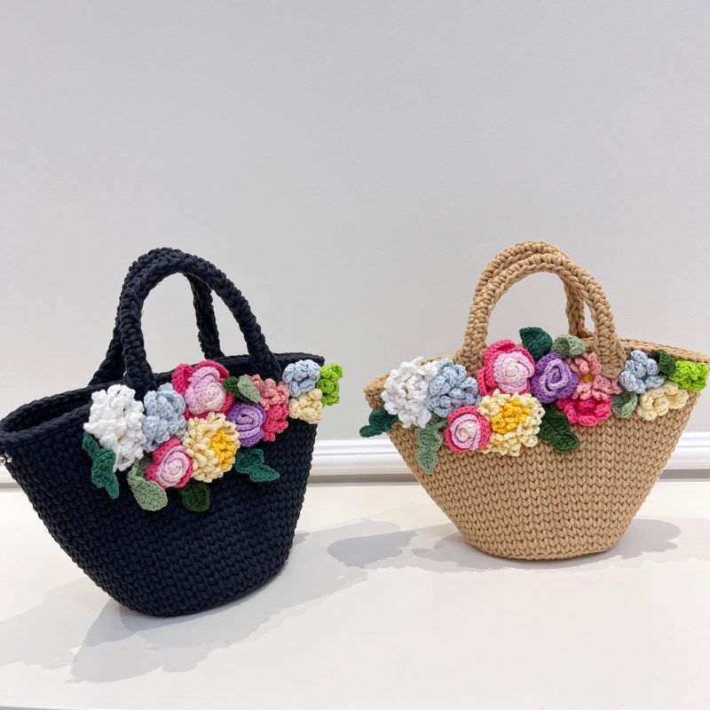 钩针春日花花小清新草p编包女夏百搭手提菜篮子海边度假沙滩水桶,服饰配件/皮带/帽子/围巾,DIY编织材料包,淘宝优惠券,粉丝福利购,淘宝优惠卷