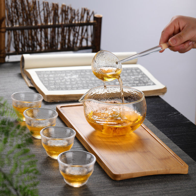 锤纹玻璃b煮茶碗套装禅定碗大茶碗干泡勺功夫茶具零配分茶勺大茶