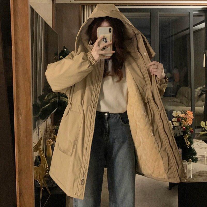 大码胖mm中长款棉衣棉服女冬季韩版学生宽松收腰加棉加绒加厚外套