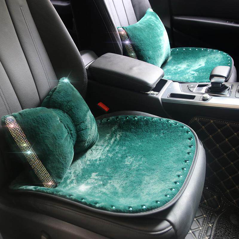 冬季新款毛绒珍珠女王坐垫祖母绿时尚复古保暖汽车座垫单垫三件套