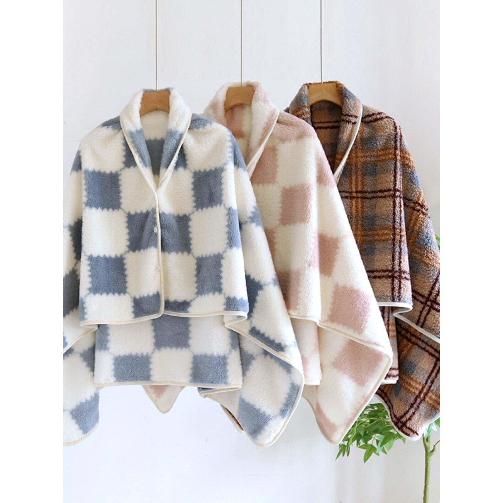 保暖法兰绒披肩毛毯懒人午睡空调毯子儿童毯中小学生午休披风斗篷