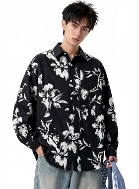 Anti Form黑底印象花卉碎花长袖花衬衫港风复古日系男女痞帅秋季