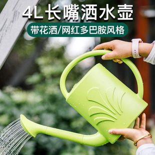 复古花4L家用浇水壶塑料淋嘴洒水壶园艺浇花大容量壶加厚长壶