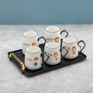 杯亲子陶瓷水杯杯托盘带卡通杯杯架 家庭客厅儿童礼物具茶壶套装
