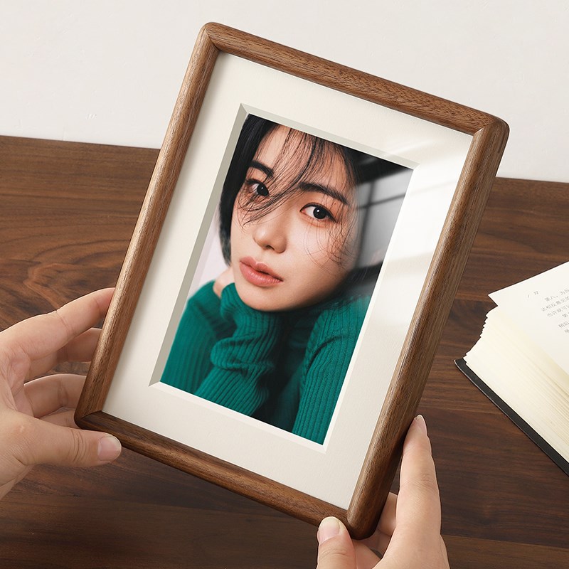 相框摆台高级感黑胡桃实木空框定制洗照片加打印做成diy六7寸摆件