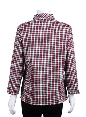 中老年女春秋妈妈纯棉格子衬衫长袖大码衬衣50-60-70老人上衣套装