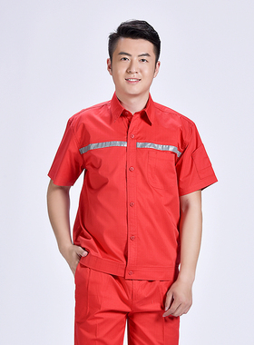 加油站工作服 中国夏季石油网格防静电夏装 男女短袖工装
