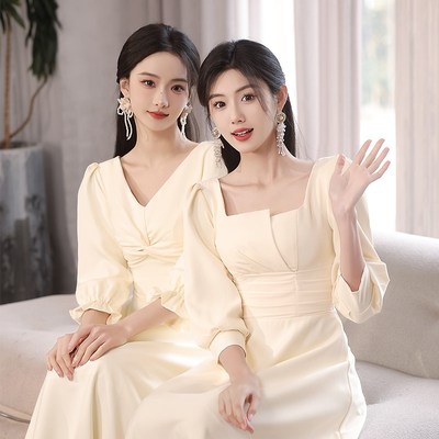 伴娘服平时可穿姐妹团香槟色领证登记连衣裙宴会小众夏季新款女