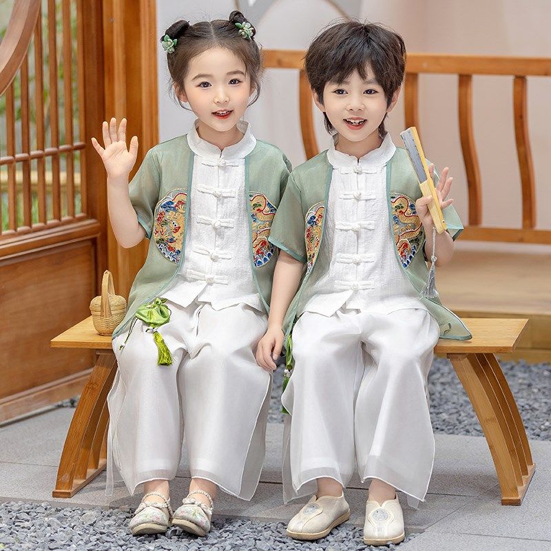 汉服男童新中式亲子装日常儿童演出服夏季薄款中国风女童古装唐装