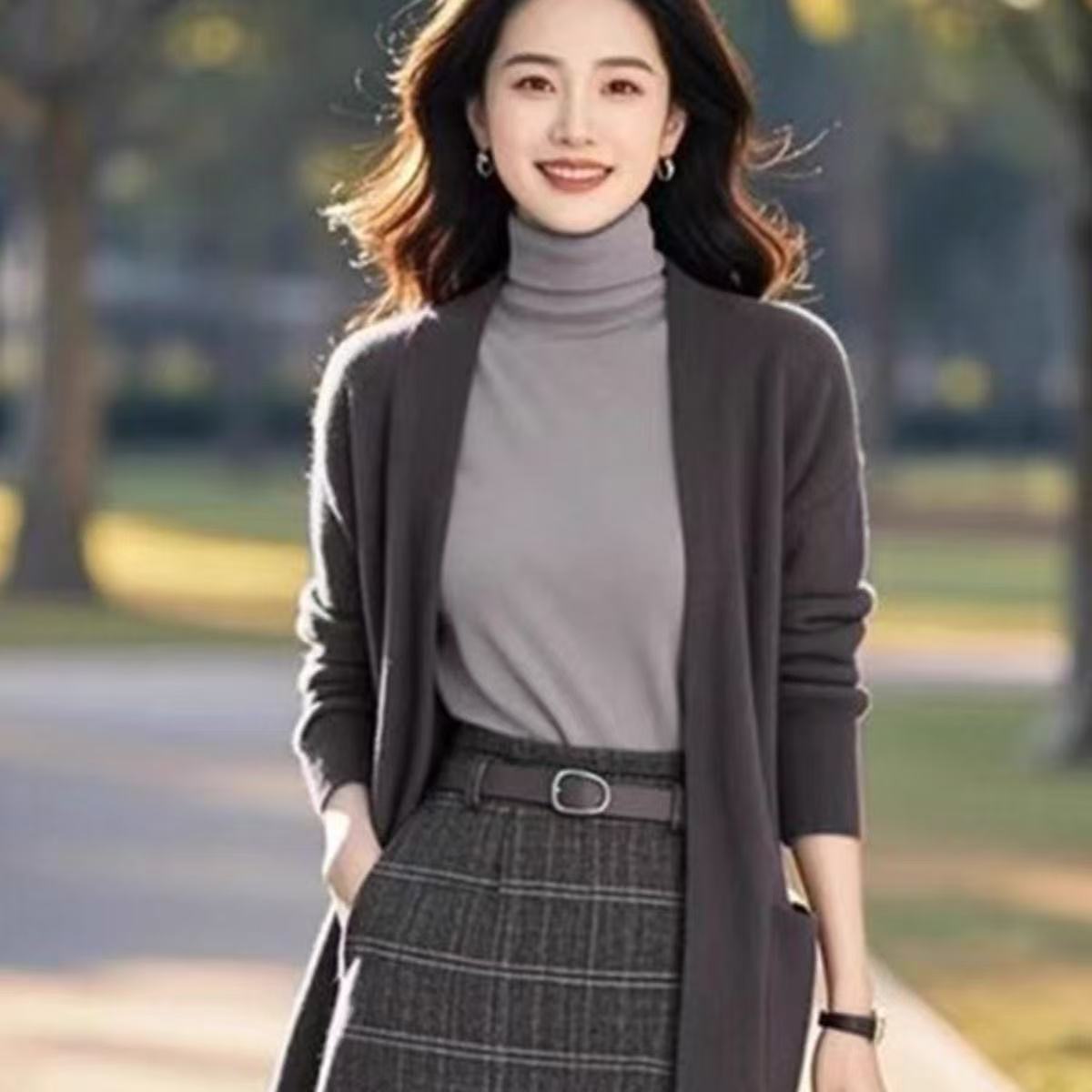 深蓝色毛衣针织开衫春季女2025新款韩系软糯慵懒风独特超好看上衣