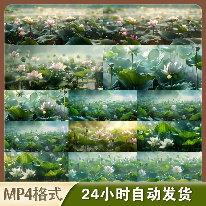 高清超宽屏中国风水墨荷花LED背景云雾山塘月色莲华池视频素材 - 实物图