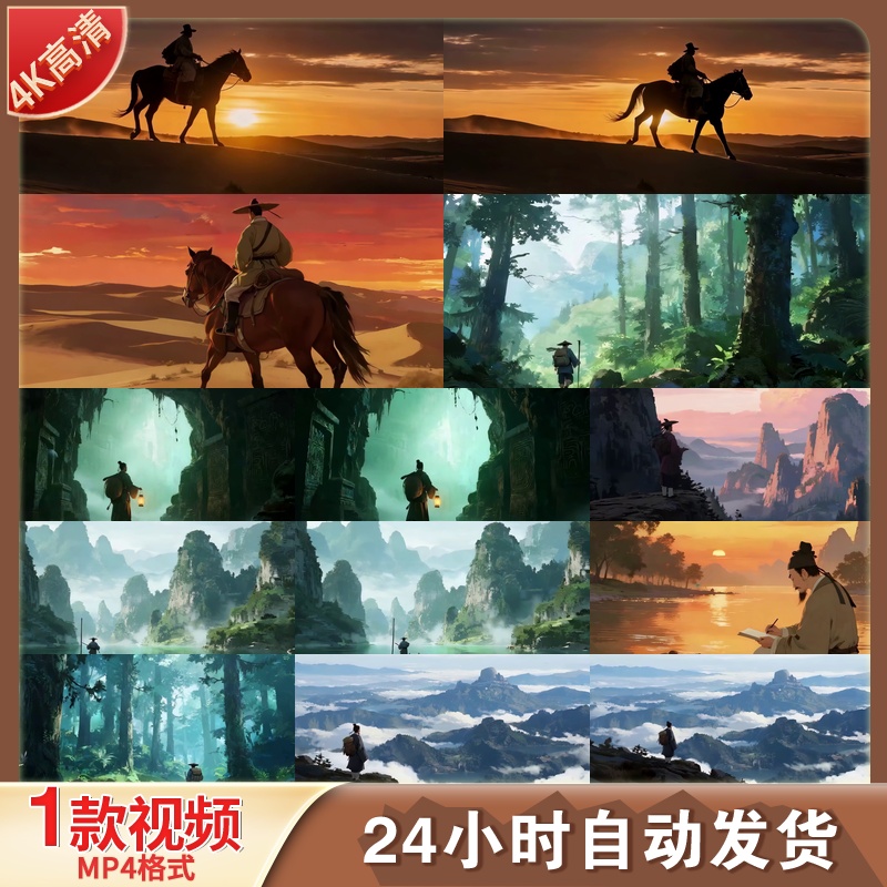 高清徐霞客游记动画王阳明诗意江湖风国墨写意南山水隐士视频素材