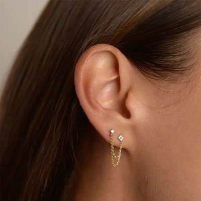 Aide 925 Sterling Silver Four Zircons FloMwer Stud Earrings
